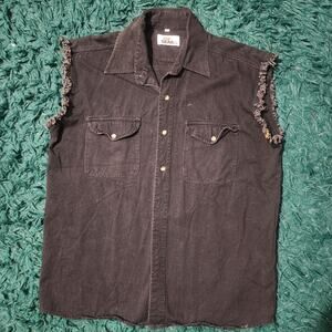 Vintage Cut Off Black Denim Vest Eagle Patch Biker USA Patriotic